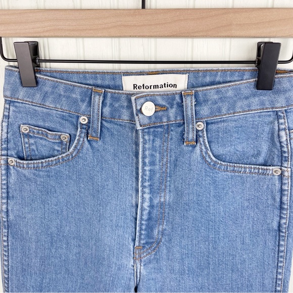 Reformation High and Straight Jeans in Indian Wash Blue Denim Women's Size 25 - Picture 5 of 11